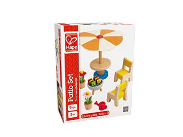 Hape Wooden Patio Set| Pretend Doll House Furniture With Accessories For Kids