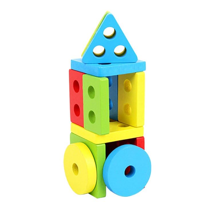 Tohfatoi Wooden Geometric Stacking Blocks For 1 To 3 Year Old Kids | Educational Shape Sorting & Building Toy | Montessori Learn
