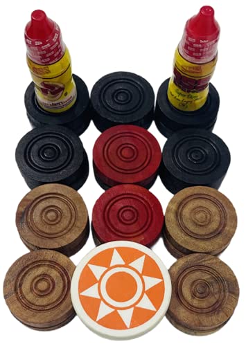 Pam Herbals Professional Carrom Board Game Junior Wooden 6Mm Coins, Set Of 24 Coins With 1 Striker & 2 Disco Carrom Powder Inclu