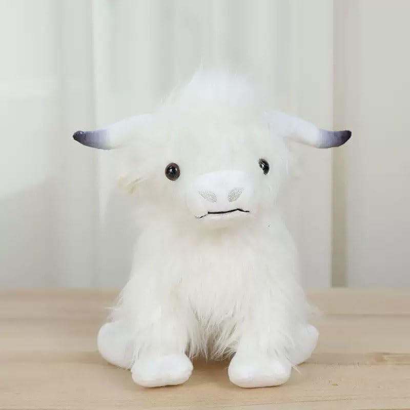 Yukouqian Highland Cow Stuffed Animal Cute Highland Cow Plush Doll Toy 10 Inch For Girls Boys Christmas (Highland Cow White)
