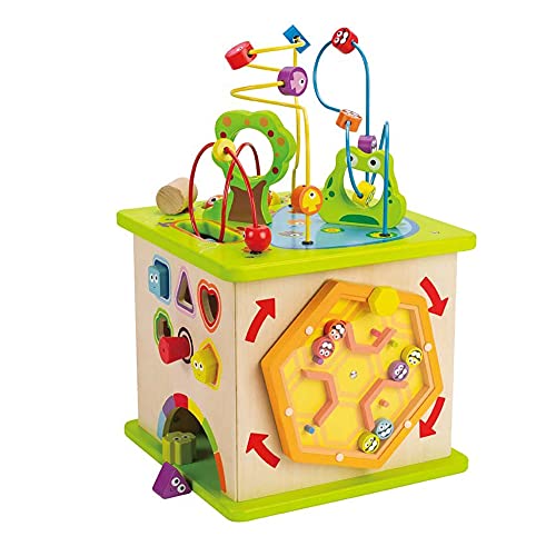 Country Critters Wooden Activity Play Cube By Hape | Wooden Learning Puzzle Toy For Toddlers, 5-Sided Activity Center With Animal Friends, Shapes, Mazes, Wooden Balls, Shape Sorter Blocks And More, 13.78 X 13.78 X 19.69 Inches