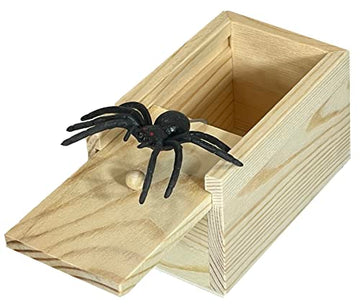 Funfamz Mini Spider Prank Box - Surprise Wooden Gag Gift, Perfect For Birthday, April Fools Day, Harmless Joke With Rubber Spider, Startling & Reusable Prank Kit