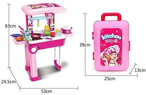 2-in-1Travel Luggage Turn into Play Kitchen, Kids Kitchen Playset Toys with 25+Play Food for Toddelers, Girls and Boys, Pretend