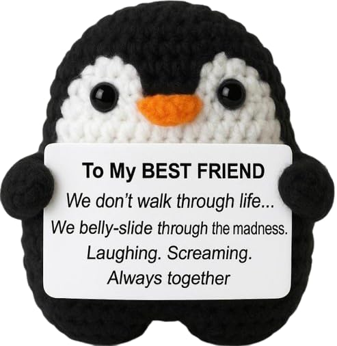 YACO STORE Funny Gifts For Bestie Birthday, Best Fun Friend Gifts For Women, Cool Handmade Crochet Mini Positive Penguin