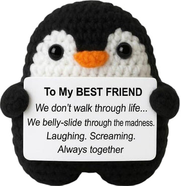 YACO STORE Funny Gifts For Bestie Birthday, Best Fun Friend Gifts For Women, Cool Handmade Crochet Mini Positive Penguin