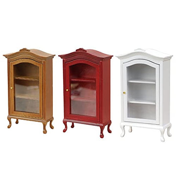Dollhouse Furniture Display Shelf 1:12 Scale Miniature Bookshelf Cabinet Decoration Classic Wooden Storage For Mini Artificial House Accessories (Red)