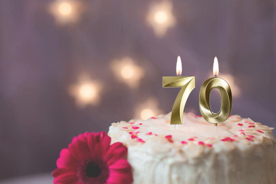 Bailym 70th Birthday Candles, Gold Number 70 Cake Toppers, 1.3 Inch, Synthetic Wax Party Decorations