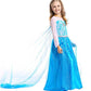 Sototoo Elsa Costume Long Sleeves Princess Dress Queen White Costume Cosplay Dress Up With Accessories Halloween (Blue,2-3Years)