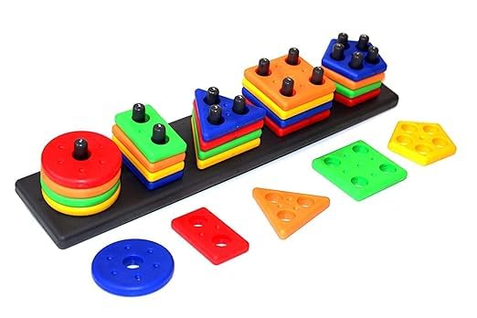 LUXEN Geometric Plastic Shapes Sorting Toy, Educational Stacking Blocks with Pegs, MultiColoured