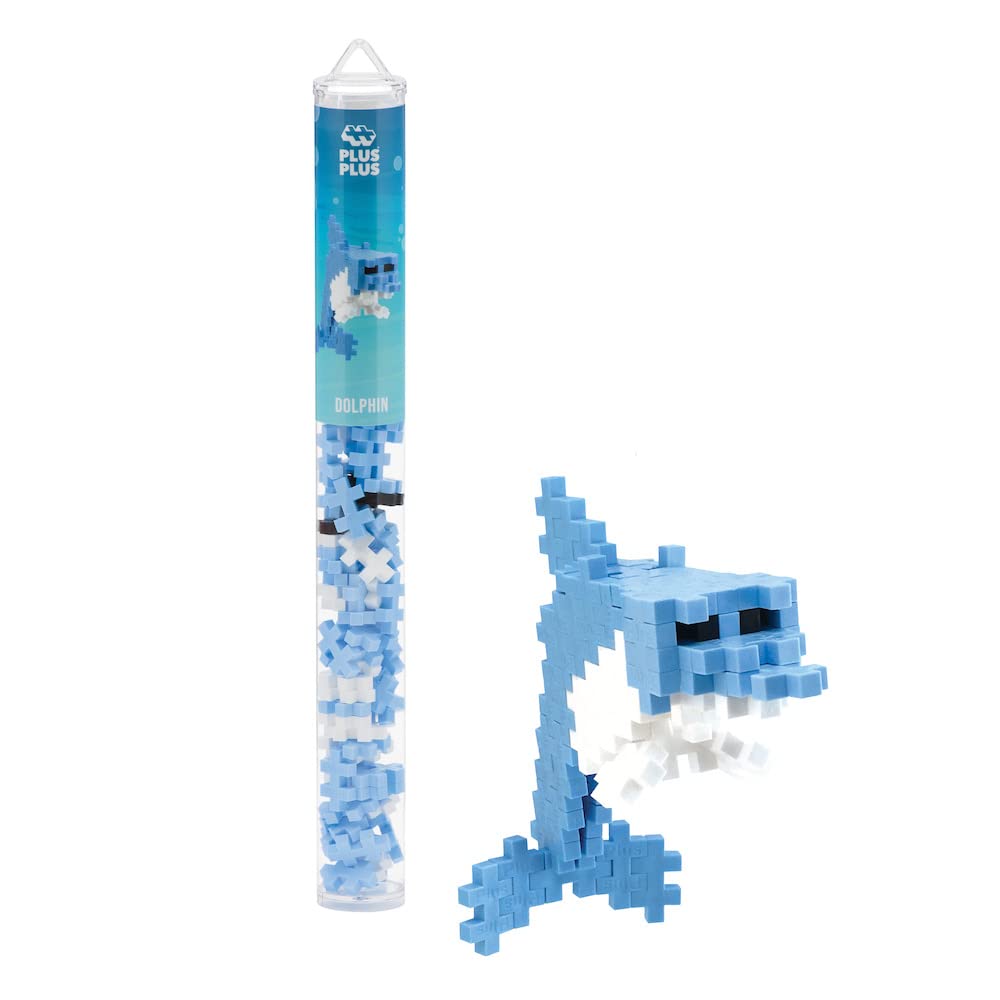 PLUS PLUS 3D Puzzle Building Block Set, 70 Mini Interlocking Pieces, Fun STEM Toys for Kids - Dolphin Mini Maker Tube