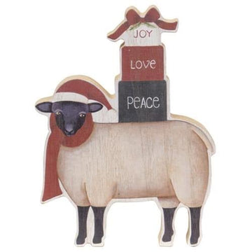 Farmhouse Country Christmas Set Of 3 Shelf Sitters - Sheep Pig Rooster - Chunky Wood