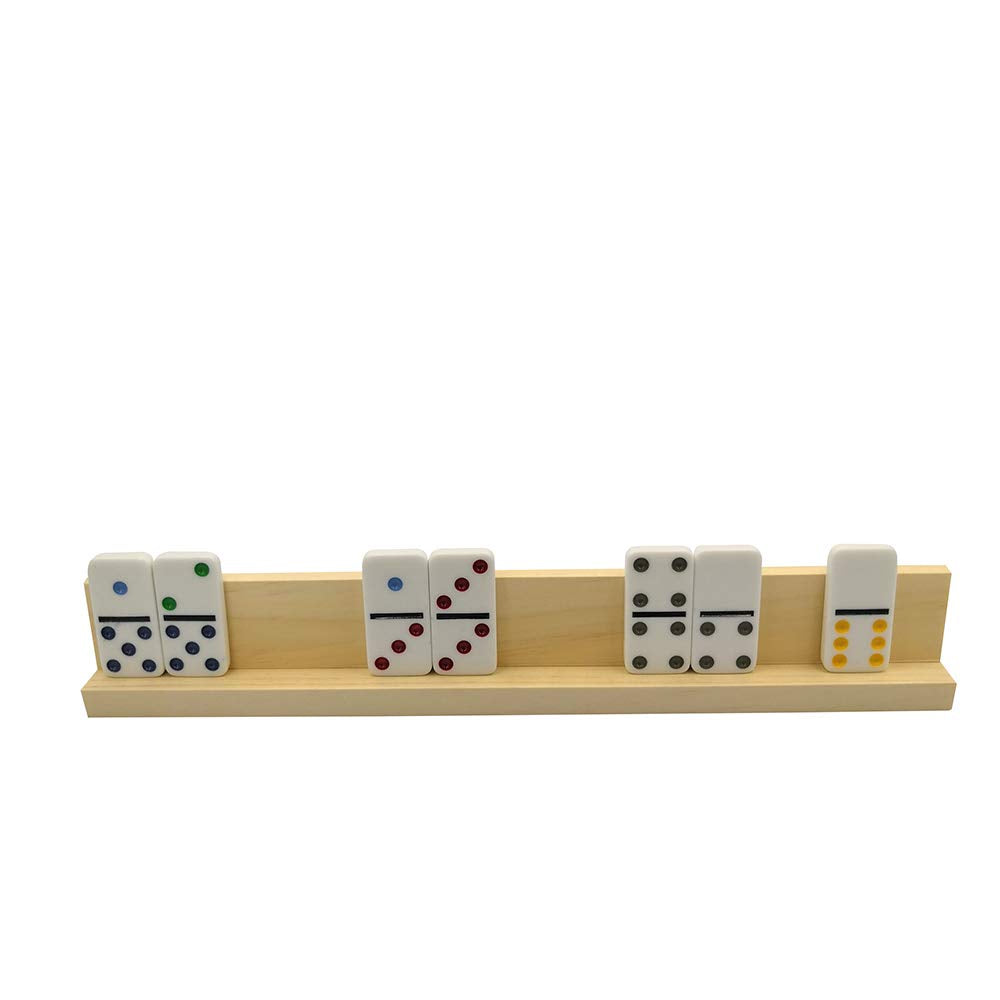 Yuanhe Wooden Domino Trays Set of 4 - 13.4 Racks for Domino Tiles, Mexican Train, Mahjong & More - Wood Color, Durable Holders