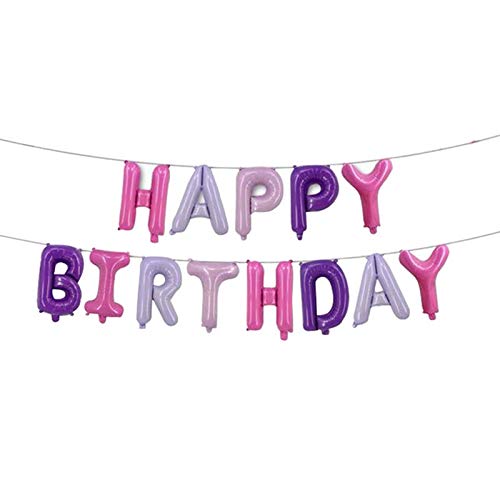 Tiank Innovation Happy Birthday Letter Foil Balloon Banner Birthday Party Decoration (Pack Of 13 Letter) (Pink & Purple)