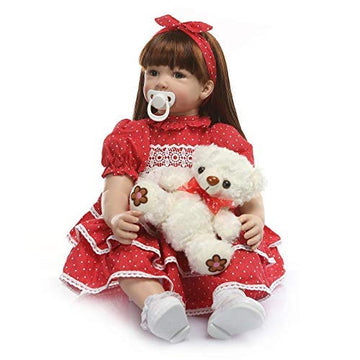 Angelbaby Cute Reborn Silicone Toddler Dolls Girls Brown Eyes Open Real Looking Confortable Touch Weighted 24 Inches Newborn Bab