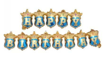 RSAAUD GoldenBlue Conjoined Happy Birthday Crown Shaped Birthday Party Decoration Foil Balloons/Happy Birthday Garland Balloon 