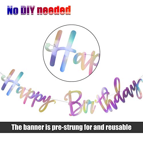 Tatuo Iridescent Happy Birthday Banner Sign Shiny Happy Birthday Banner Changeable Garland Bunting Decoration, Iridescent Party