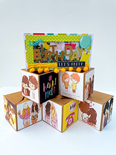 Crafted Forever Surprise/Prank Jumping Out Cubes Mini Album For Birthday, Pop Up Card, 5 Blank Cubes Included, Can Hold 20 Photo