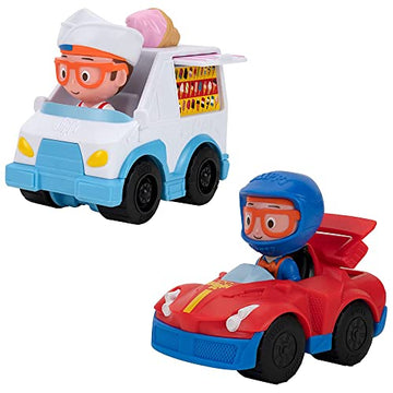 Blippi Mini Vehicle 2-Pack Bundle - Features Ice Cream Truck and Race Car, Each with a Toy Figure Seated Inside - Educational Ve