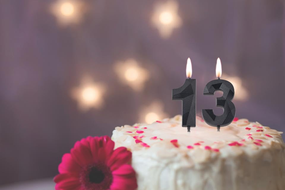 2 inch Black 13 & 31 Birthday Candles, 3D Diamond Number 13rd & 31st Cake Topper for Boys Girls Birthday Party Decorations Theme
