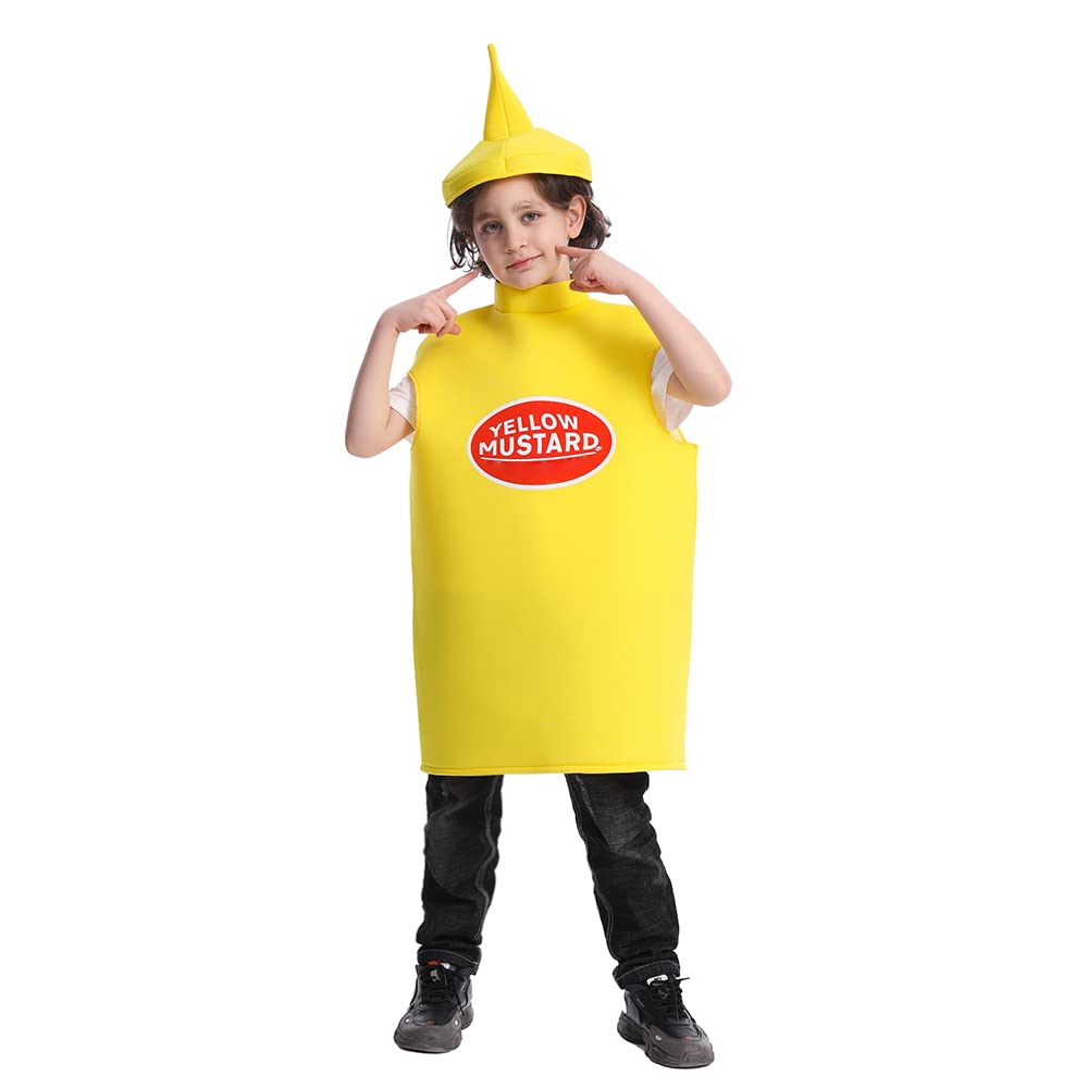 Dsplay Kids Mustard Ketchup Costume Halloween Party (10-12 Years, Yellow)
