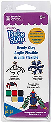 Polyform Sculpey Bake Shop Bendy Polymer Oven Bake Clay,6 unique color setpieces become rubbery and super flexible after baking,