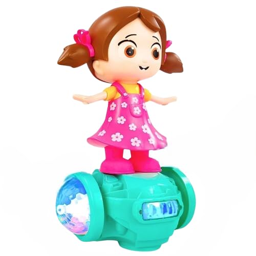 Zupxel 360 Degree Rotating Musical Dancing Girl Toy, Dancing Doll With Flashing Lights & Bump And Go Action, Activity Play Cente