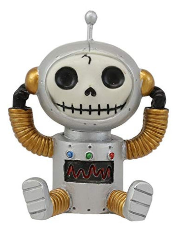 Ebros Gift Furrybones Gadget Figurine Hooded Skeleton Monster Retro Robot Collectible Decor Statue Gothic Dod Cyborg Ufo Tin Man Themed Furry Bones Decorative Sculpture