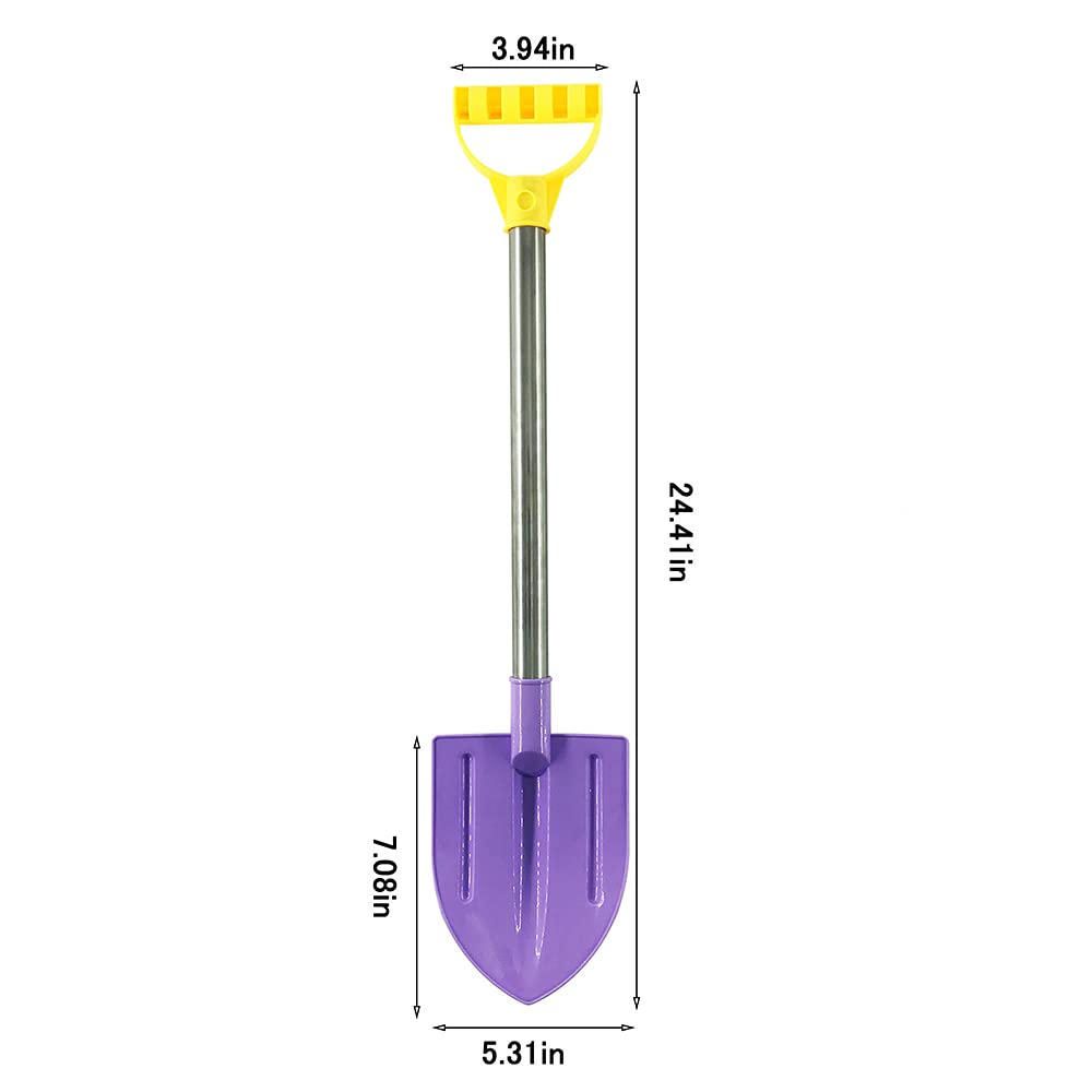 Dsmile 2 Pack Beach Shovels for Kids, 24.4 Inch Long Sand Shovels Gardening Tools Snow Shovel Sturdy Stainless Steel Handle ABS
