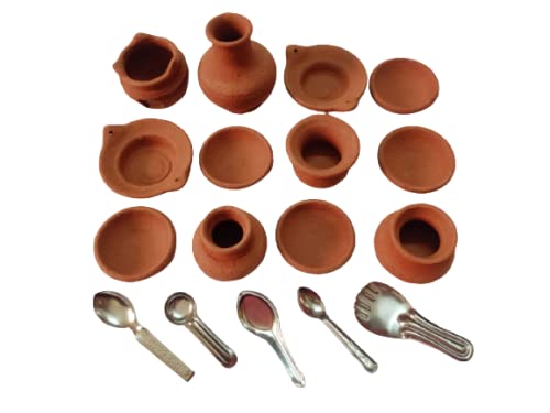 Manasvini Fancy Clay Minikitchen Set/Miniature Clay Set/Mud Mini Kitchen Set/Hand Made Clay Kitchen Set