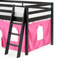 Roxy Twin Wood Junior Loft Bed - Espresso With Pink And White Playhouse Tent, Secure Guardrails, Versatile Ladder, Machine Washa