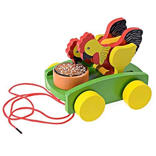 Crazycrafts Wooden Cute Twisting Toddler Pull Along Toy Wooden Pull Along Toy Cock Eating Rice Wood Pull Toys Early Education Le
