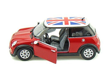 KiNSMART Mini Cooper S 5 '' 1:28 Scale Die Cast Metal Model Toy Car British Flag Red w/Pullback Action