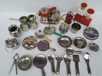 Stainless Steel Kitchen Set for Kids/Kitchen Toys for Kids/Pretend Kitchen Play Set for Kids miniature30pcs