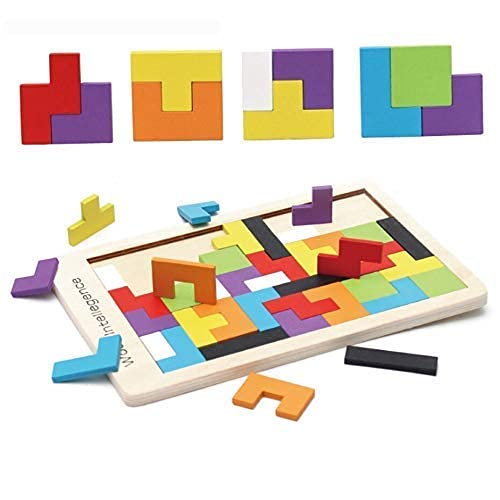 GRETIC Wooden Tetris Puzzle Brain Teaser Toy Colorful Jigsaw Game Montessori Intelligence Educational Gift for Baby Toddlers, K