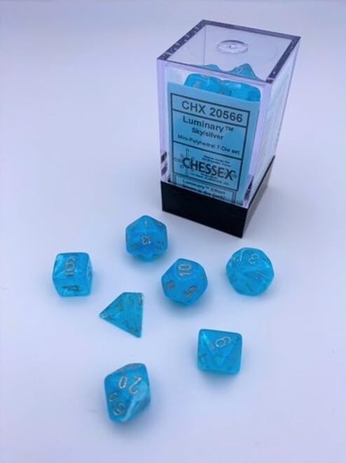 Sky Luminary Mini Dice With Silver Numbers 10Mm (3/8In) Set Of 7 Chessex