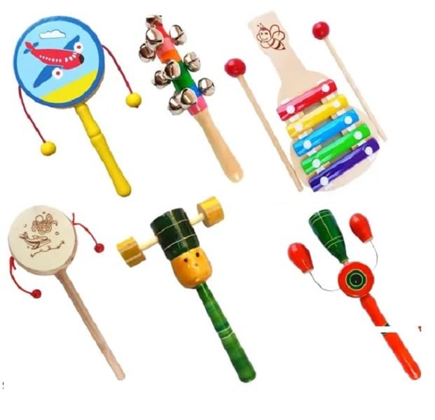 Little Mind Wooden Baby Rattles Set Of 6 | NonToxic Infant Toys For 612 Months | Safe Teething, Sensory & Sound Discovery | Gi