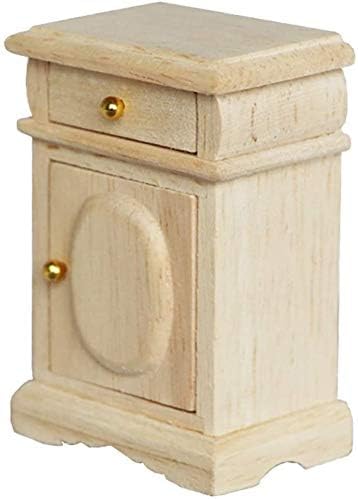 Miniature Bedside Cabinet 1:12 Dollhouse Furniture Nightstand Wooden Model Doll House Accessories For Mini Room Bedroom Scene Decoration (Wood)