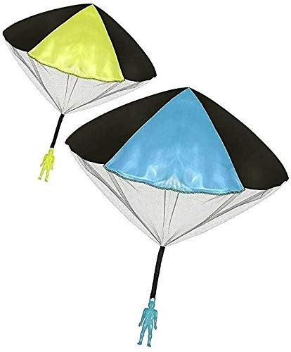 Toys+ 2 Pack Tangle Free tossing Parachute Men with Large 20 Parachutes! Blue  Orange  Pink and Yellow for Kids and Children Parachute Man