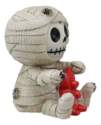 Ebros Egyptian Furrybones Mummy Sarcophagus With Red Teddy Bear And Creepy Spiders Figurine Small 2.75 Inch Tall Furry Bones Skeleton Decor Statue Gods And Goddesses Of Egypt