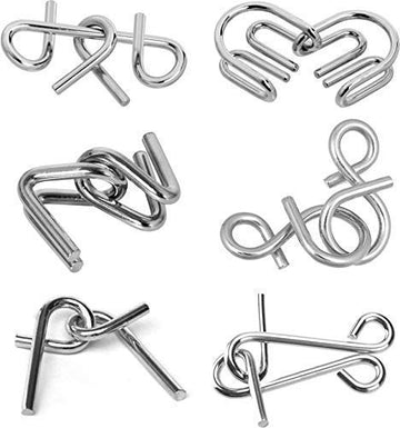 Qwick Click 6Pc Brain Teasers Metal Wire Puzzle Toys Metal Puzzle For Gifts, Party Favors, Prizes, Disentanglement Unlock Interl