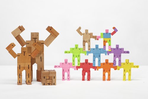 Areaware Cubebot Micro - Natural Beech & Cherry Wood Robot Figure, Model DWC4