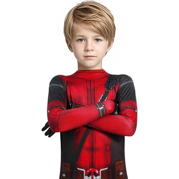 Heroes Kids Jumpsuit 3D Print Bodysuit With Headwear Mask For Boys (Xs (Height 37-42In)) Red