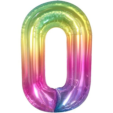 Giant Rainbow Jelly Number 0 Balloons - Large, 40 Inch | Rainbow Birthday Decorations | 0 Digit Tie Dye Balloons Decoration | Happy Birthday Rainbow Zero Balloon For Rainbow Birthday Party Decorations
