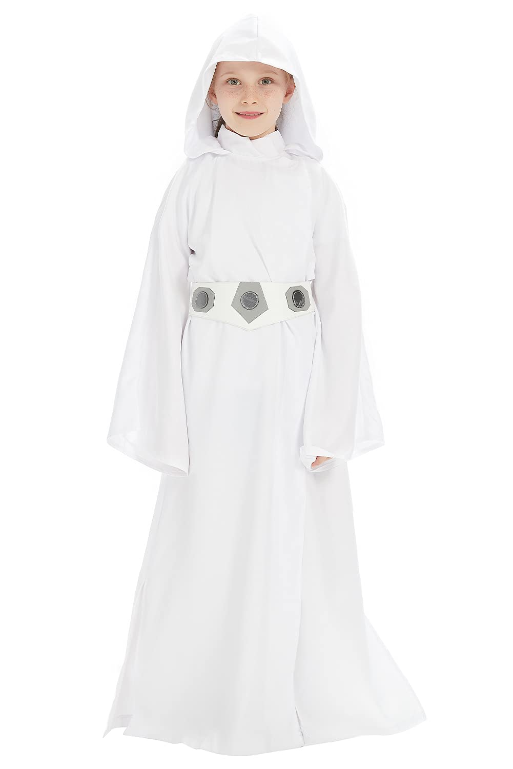 Rodwake Children'S Princess Cosplay Costume Girls White Tunic Hooded Robe Halloween Kids Outfit