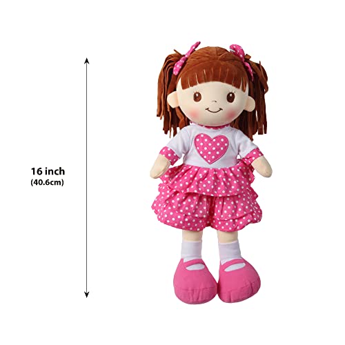 Linzy Toys, 16 Little Sweet Hearts Interactive Soft Plush RAG Doll, Embroidered FACE & Removable Clothes, Educational Doll, Muec