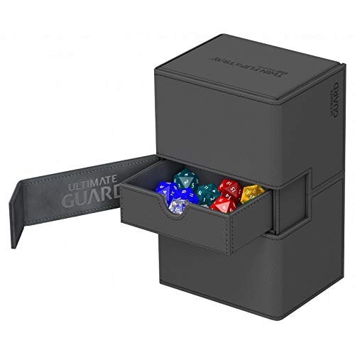 Ultimate Guard Flip 'N' Tray 160+, Deck Case For 160 Double-Sleeved Tcg Cards + Dice Tray, Grey/Grey, Independent Magnetic Closure & Microfiber Lining