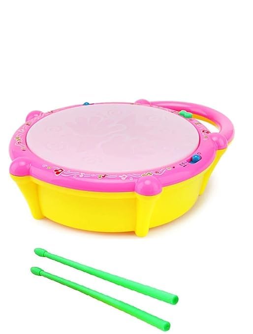 Apk EStore Musical Flash Drum Toy Set With 2 Drum Sticks Colorful 3D Lights For Kids And Toddlers Multicolor Battery Not Includ