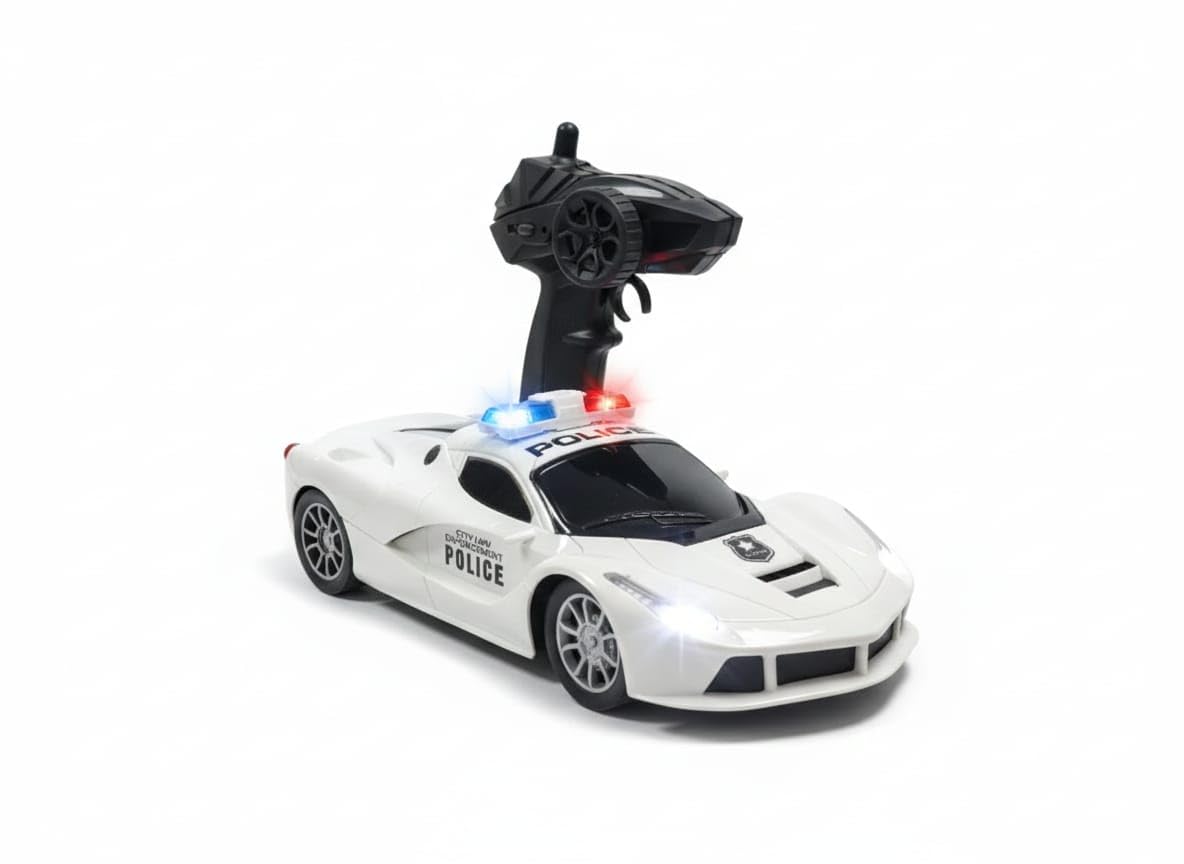 Vu Toys Remote Control Police Car For Kids (4+ Years) Includes Usb Pin Charging Cable - (White) High-Speed Rechargeable Rc Car W