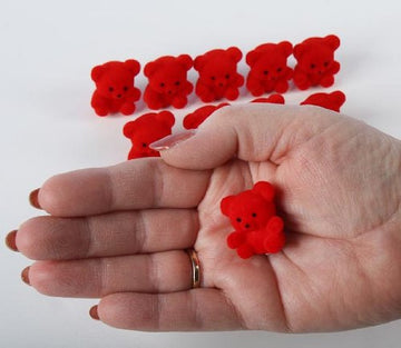 Factory Direct Craft Package Of 24 Sitting Flocked Red Miniature Teddy Bears - Tiny Bear Shaped Figurines (Size: 1 Inch)