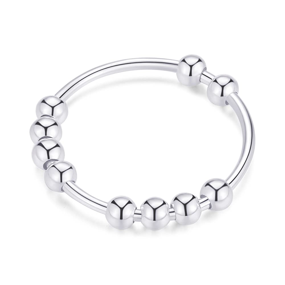 Jacruces 925 Sterling Silver Anxiety Ring for Women Men Fidget Rings for Anxiety Anxiety Ring with Beads Spinner Ring for Anxiet